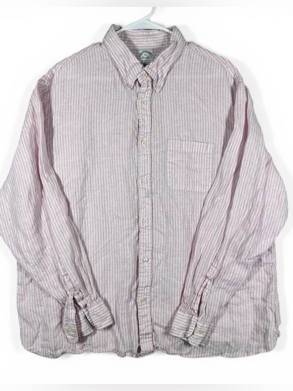 Brooks Brothers Regent XXL 100% Irish Linen Shirt White Pink Stripe Baird McNutt
